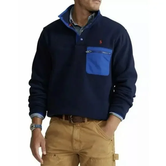 Polo Ralph Lauren 1/4 Zip RRL Fleece Pullover Royal Blue MENS Large Fast Ship